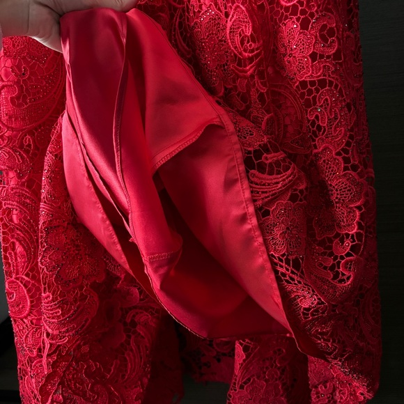 Custom Made Chinese Qipao Wedding Cheongsam Red Lace Beaded Full-length Dress - Picture 7 of 13